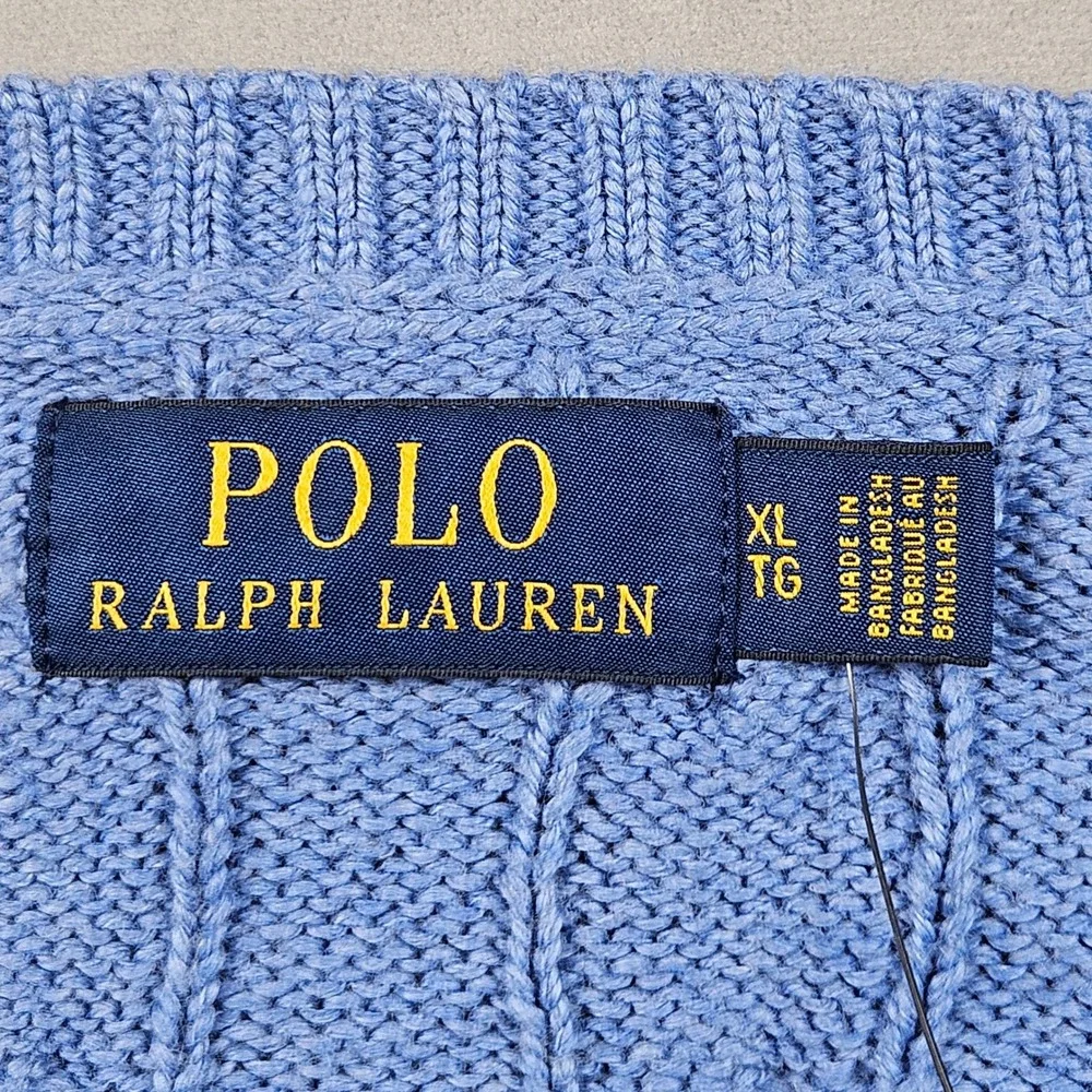 NEW Polo Ralph Lauren Sweater Mens XL Blue Cable Knit Cotton Crew Neck MSRP $110